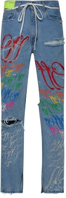 Off-White EV BRAVADO Crystal Distressed Denim Jeans Blue/Multicolor Buy Off-White EV BRAVADO Crystal Distressed Denim Jeans Blue/Multicolor