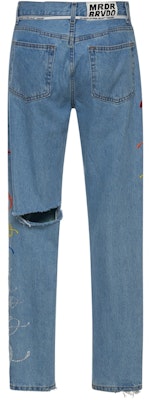 Off-White EV BRAVADO Crystal Distressed Denim Jeans Blue/Multicolor Order Off-White EV BRAVADO Crystal Distressed Denim Jeans Blue/Multicolor