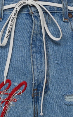 Off-White EV BRAVADO Crystal Distressed Denim Jeans Blue/Multicolor Lookbook Off-White EV BRAVADO Crystal Distressed Denim Jeans Blue/Multicolor