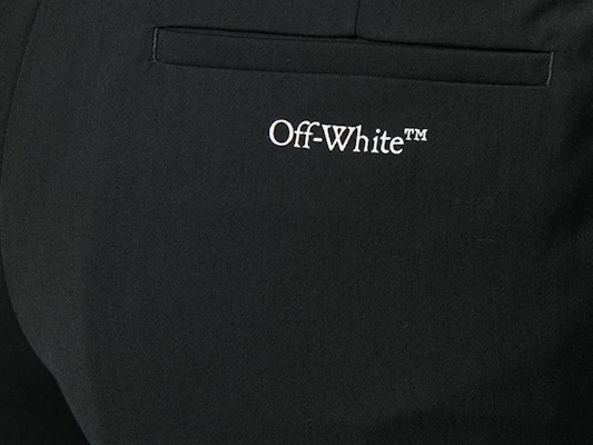 Off-White Flared Cut Here Print Pants Black/White Lookbook Off-White Flared Cut Here Print Pants Black/White