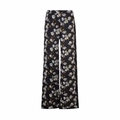 Off-White Floral Print Crepe Pajama Pants Black/Multicolor