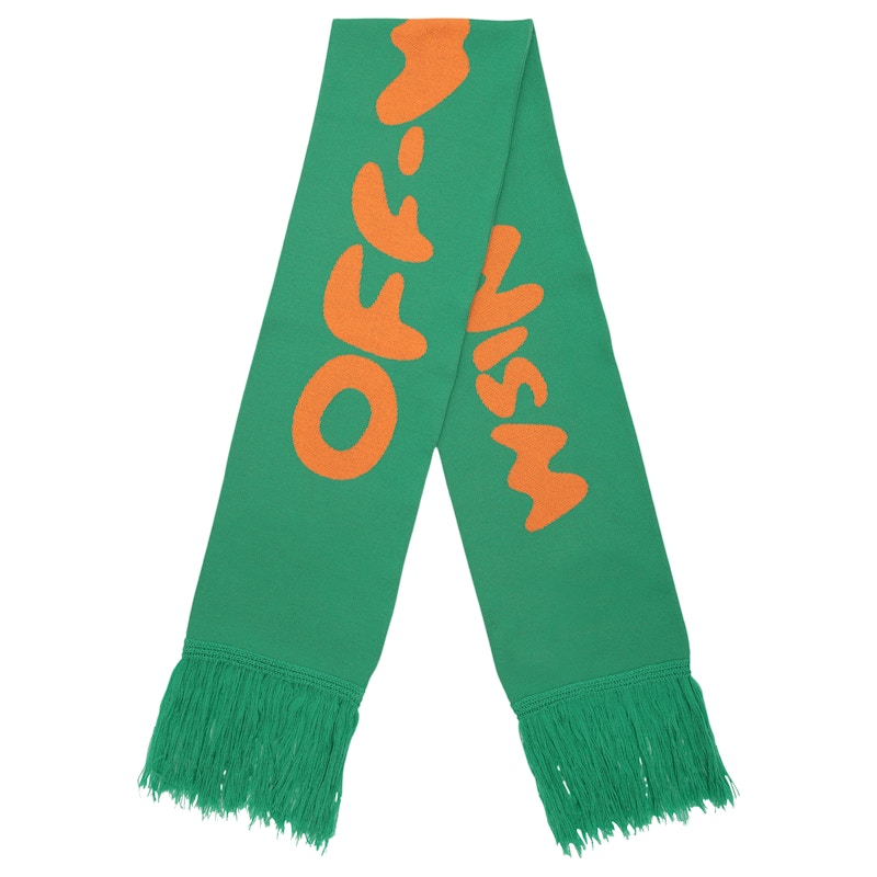 Buy Selendang Bulu Off-White Intarsia Logo (SS19) Hijau/Jingga dengan Hiasan Rumbai