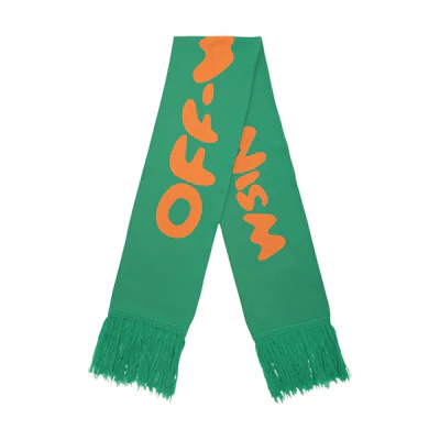 Off-White Fringed Logo Intarsia Wool Scarf (SS19) Green/Orange