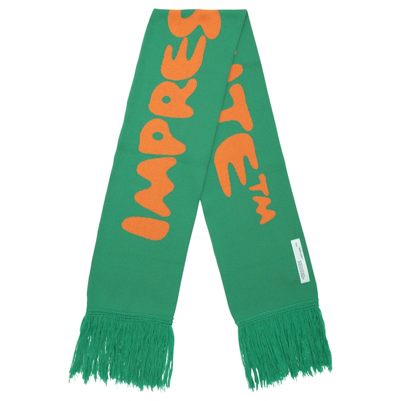 Off-White Fringed Logo Intarsia Wool Scarf (SS19) Green/Orange 圖 2
