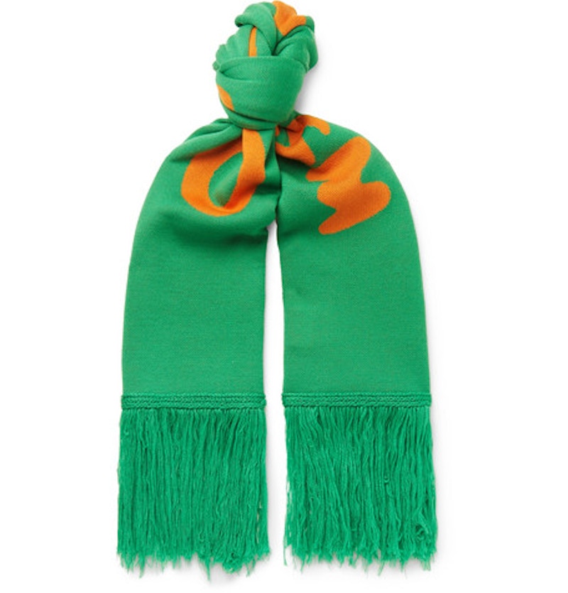 Off-White Fringed Logo Intarsia Wool Scarf (SS19) Green/Orange 圖 3