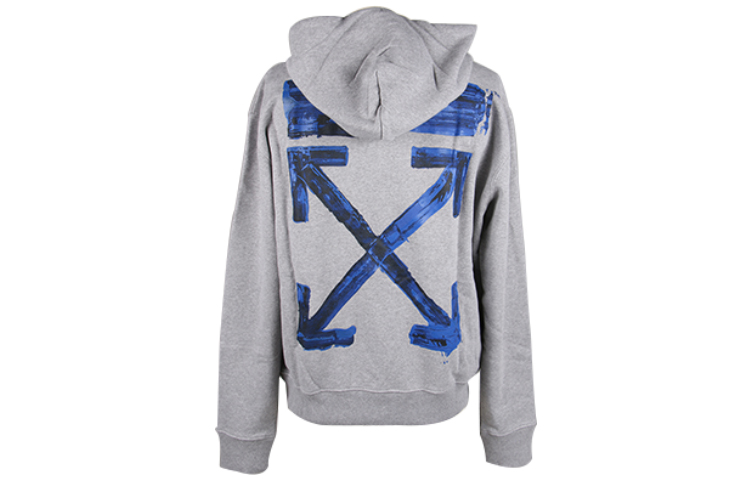 Off-White FW19 Acrylic Arrows Slim Hoodie Gray Pullover with Painted Design OMBB034F19E300100730
