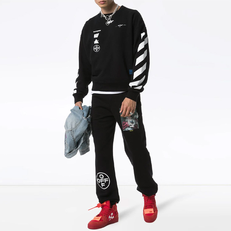 Shop OFF-WHITE FW19 背面印花黑色連帽衫 男款 OMBA035E19E300051088