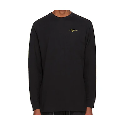 OFF-WHITE FW19 Black Cotton Logo Print Long Sleeve Tee for Men OMAB001F191850101060