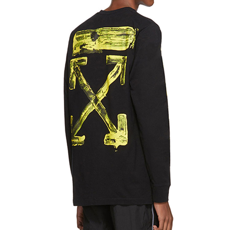 Shop OFF-WHITE 2019秋冬黑色棉质男士长袖Logo印花T恤 OMAB001F191850101060