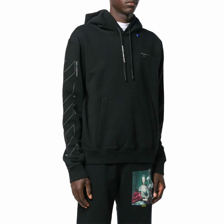 Shop 오프 화이트 FW19 블랙 백 로고 프린트 긴팔 크루넥 스웻셔츠. OMBB034E19E300031091