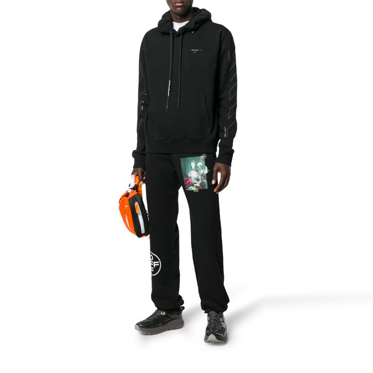 Details for 오프 화이트 FW19 블랙 백 로고 프린트 긴팔 크루넥 스웻셔츠. OMBB034E19E300031091