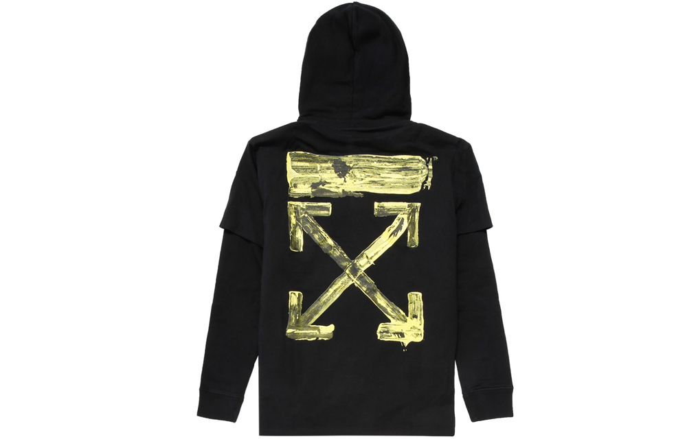 OFF-WHITE FW19 Black Drawstring Double-Layer Arrow Print Hoodie OMAB033F191850101060