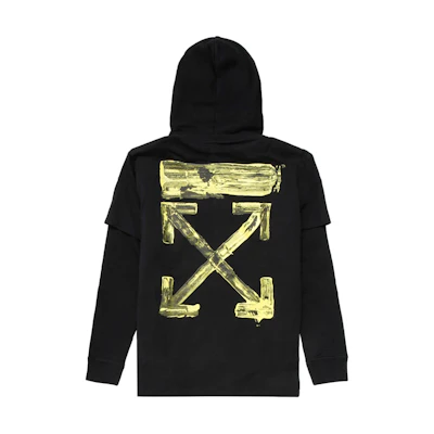 OFF-WHITE FW19 Black Drawstring Double-Layer Arrow Print Hoodie OMAB033F191850101060