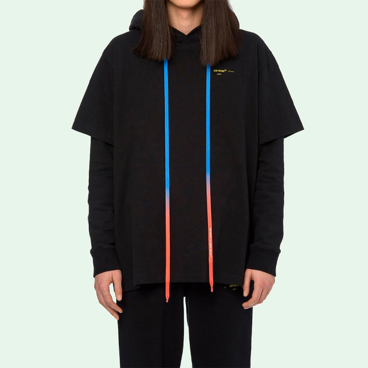 Shop オフホワイト FW19 ブラック ドローコード ダブルレイヤー アロープリント パーカー OMAB033F191850101060