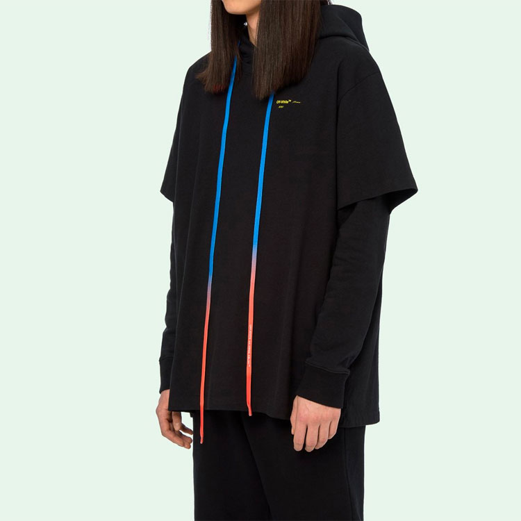 Details for オフホワイト FW19 ブラック ドローコード ダブルレイヤー アロープリント パーカー OMAB033F191850101060