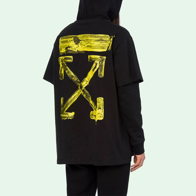 Cheap オフホワイト FW19 ブラック ドローコード ダブルレイヤー アロープリント パーカー OMAB033F191850101060