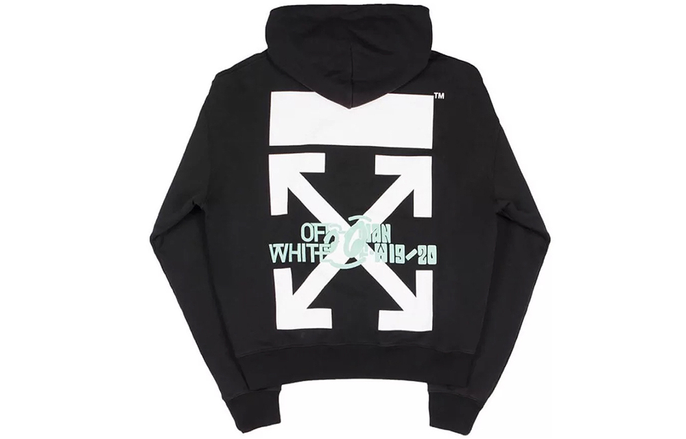 Lookbook Off-White FW19 Black Hoodie Waterfall Graphic Pullover for Men OMBB037E19E300151088