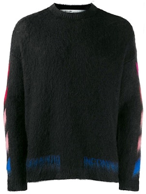 OFF-WHITE FW19 Sweater Hitam Mohair dengan Rekaan Anak Panah Belakang. OMHA036E19B020241088 Lookbook OFF-WHITE FW19 Sweater Hitam Mohair dengan Rekaan Anak Panah Belakang. OMHA036E19B020241088