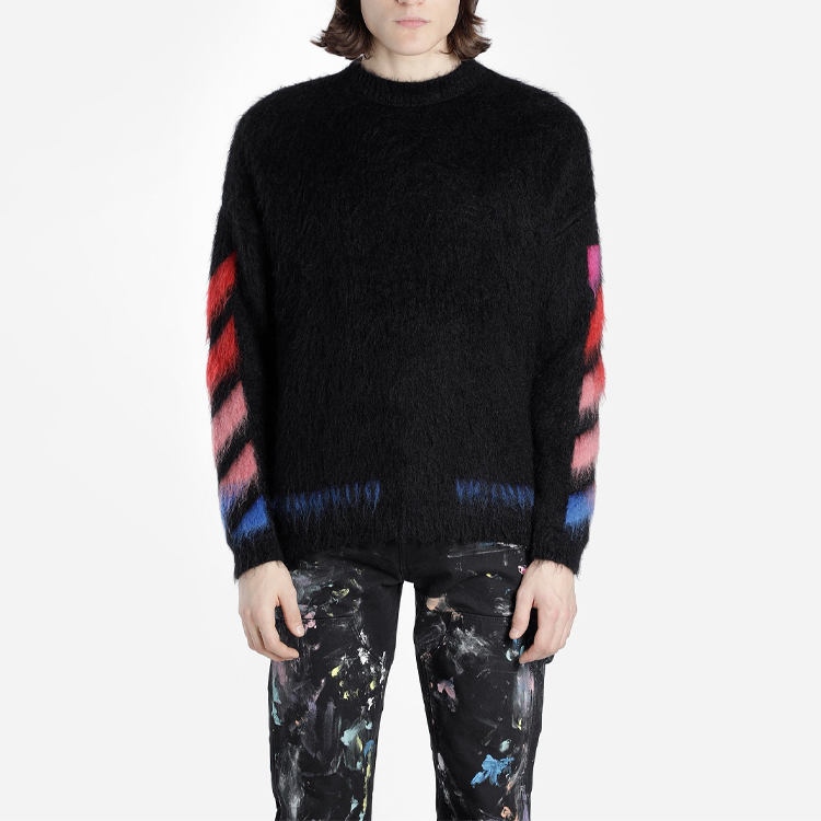 Shop OFF-WHITE FW19 Sweater Hitam Mohair dengan Rekaan Anak Panah Belakang. OMHA036E19B020241088