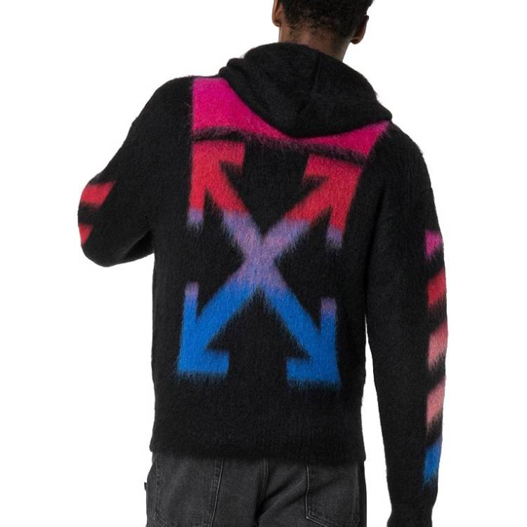 Purchase オフホワイト FW19 ブラック ナイロン混フード付きジップニットジャケット OMHA073E19B020241088