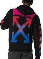 Purchase OFF-WHITE FW19 黑色尼龍拼接連帽拉鍊針織外套 OMHA073E19B020241088