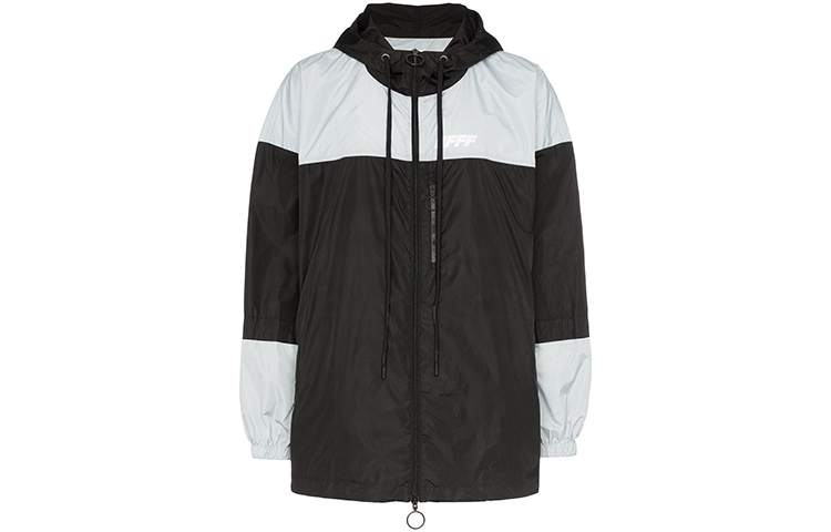 OFF-WHITE FW19 Black White Colorblock Logo Windbreaker Jacket OMEA169E19E060031091