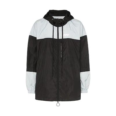 OFF-WHITE FW19 Black White Colorblock Logo Windbreaker Jacket OMEA169E19E060031091