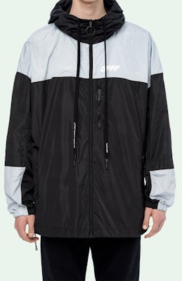 オフホワイト FW19 ブラックホワイト カラーブロック ロゴ ウィンドブレーカー ジャケット OMEA169E19E060031091 Lookbook オフホワイト FW19 ブラックホワイト カラーブロック ロゴ ウィンドブレーカー ジャケット OMEA169E19E060031091