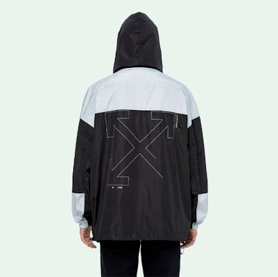 オフホワイト FW19 ブラックホワイト カラーブロック ロゴ ウィンドブレーカー ジャケット OMEA169E19E060031091 Shop オフホワイト FW19 ブラックホワイト カラーブロック ロゴ ウィンドブレーカー ジャケット OMEA169E19E060031091