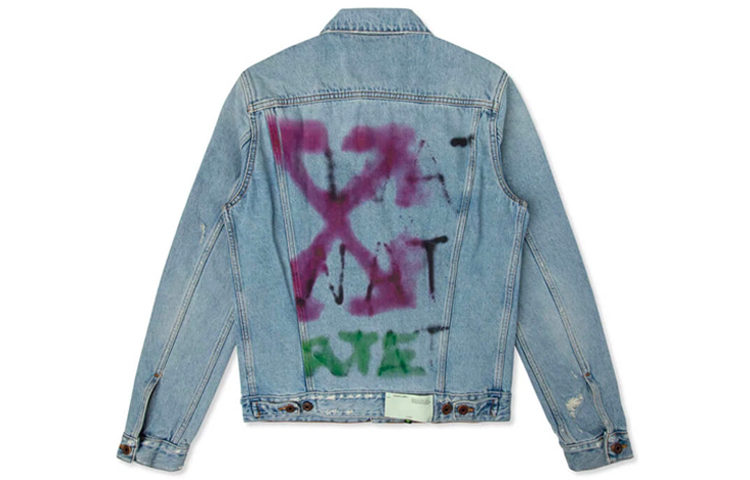 OFF-WHITE FW19 Blue Graffiti Arrows Denim Jacket Men OMYE005E193860457128