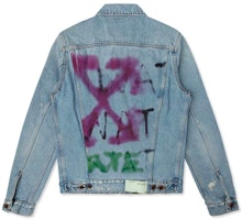 OFF-WHITE FW19 Blue Graffiti Arrows Denim Jacket Men OMYE005E193860457128 OFF-WHITE FW19 Blue Graffiti Arrows Denim Jacket Men OMYE005E193860457128