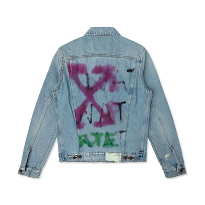 OFF-WHITE FW19 Blue Graffiti Arrows Denim Jacket Men OMYE005E193860457128