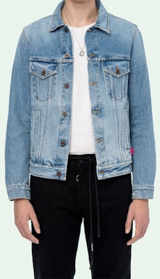 オフホワイト FW19 ブルー グラフィティ アローロゴ デニムジャケット メンズ OMYE005E193860457128 Shop オフホワイト FW19 ブルー グラフィティ アローロゴ デニムジャケット メンズ OMYE005E193860457128