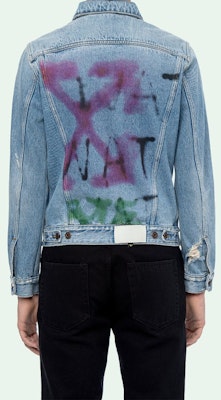 オフホワイト FW19 ブルー グラフィティ アローロゴ デニムジャケット メンズ OMYE005E193860457128 Purchase オフホワイト FW19 ブルー グラフィティ アローロゴ デニムジャケット メンズ OMYE005E193860457128