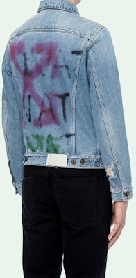 オフホワイト FW19 ブルー グラフィティ アローロゴ デニムジャケット メンズ OMYE005E193860457128 Details for オフホワイト FW19 ブルー グラフィティ アローロゴ デニムジャケット メンズ OMYE005E193860457128