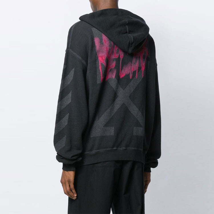 Shop OFF-WHITE FW19 Virgil Abloh 黑色印花背面休閒衛衣 OMBB037E19E300310988