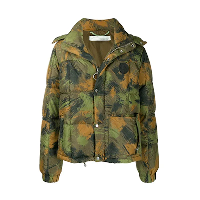 OFF-WHITE FW19 Camo Graffiti Down Puffer Jacket Camo Green - Winter OMED015E19C020189901