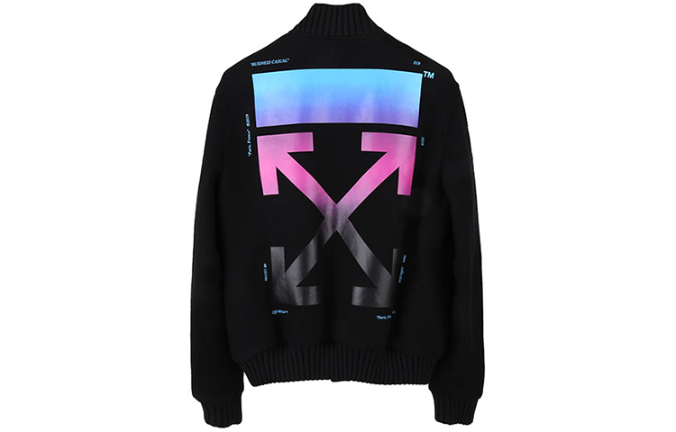 OFF-WHITE FW19 Gradient Arrows Cashmere Baseball Jacket Black OMEA145F18A320051088