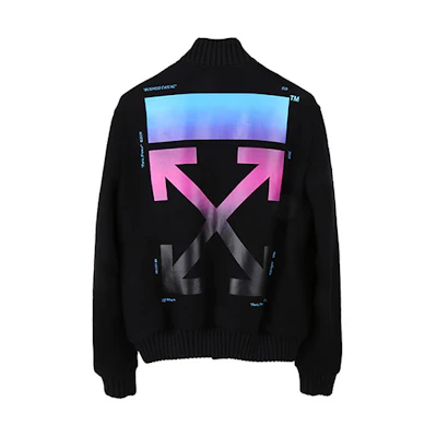 OFF-WHITE FW19 Gradient Arrows Cashmere Baseball Jacket Black OMEA145F18A320051088