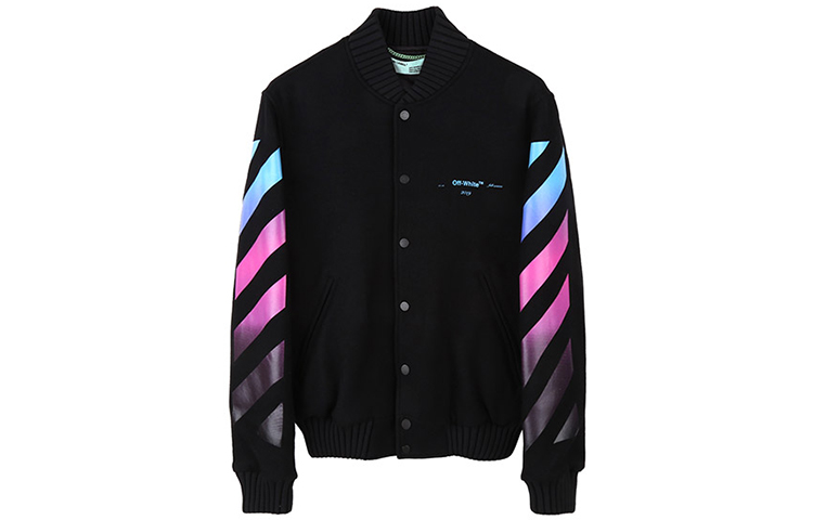 Lookbook オフホワイト FW19 グラデーションアロー カシミア ベースボールジャケット ブラック OMEA145F18A320051088