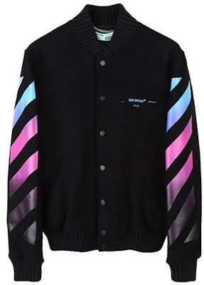 オフホワイト FW19 グラデーションアロー カシミア ベースボールジャケット ブラック OMEA145F18A320051088 Lookbook オフホワイト FW19 グラデーションアロー カシミア ベースボールジャケット ブラック OMEA145F18A320051088