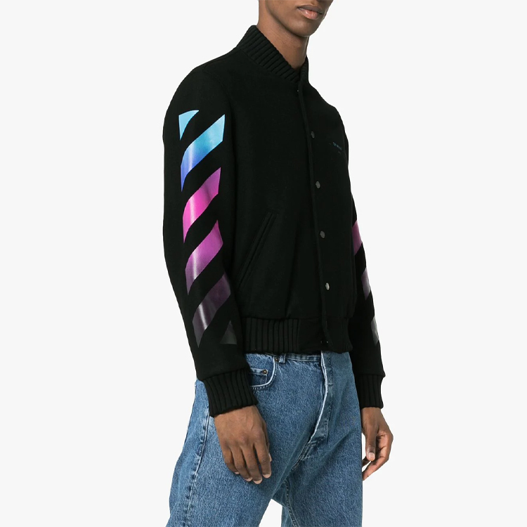 Shop オフホワイト FW19 グラデーションアロー カシミア ベースボールジャケット ブラック OMEA145F18A320051088