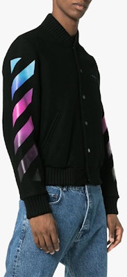 オフホワイト FW19 グラデーションアロー カシミア ベースボールジャケット ブラック OMEA145F18A320051088 Shop オフホワイト FW19 グラデーションアロー カシミア ベースボールジャケット ブラック OMEA145F18A320051088