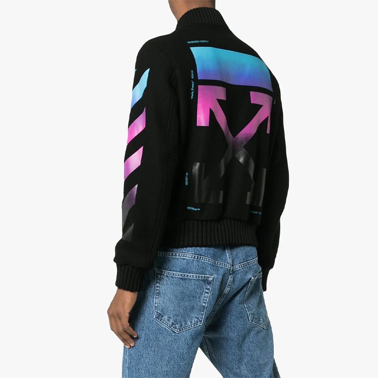 Purchase オフホワイト FW19 グラデーションアロー カシミア ベースボールジャケット ブラック OMEA145F18A320051088