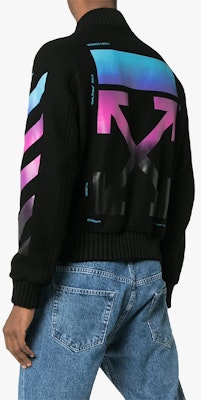 オフホワイト FW19 グラデーションアロー カシミア ベースボールジャケット ブラック OMEA145F18A320051088 Purchase オフホワイト FW19 グラデーションアロー カシミア ベースボールジャケット ブラック OMEA145F18A320051088