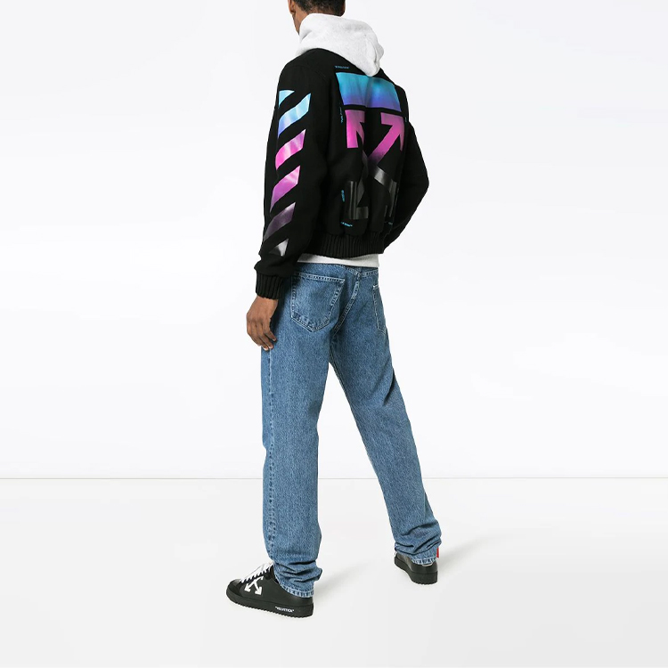 Details for オフホワイト FW19 グラデーションアロー カシミア ベースボールジャケット ブラック OMEA145F18A320051088