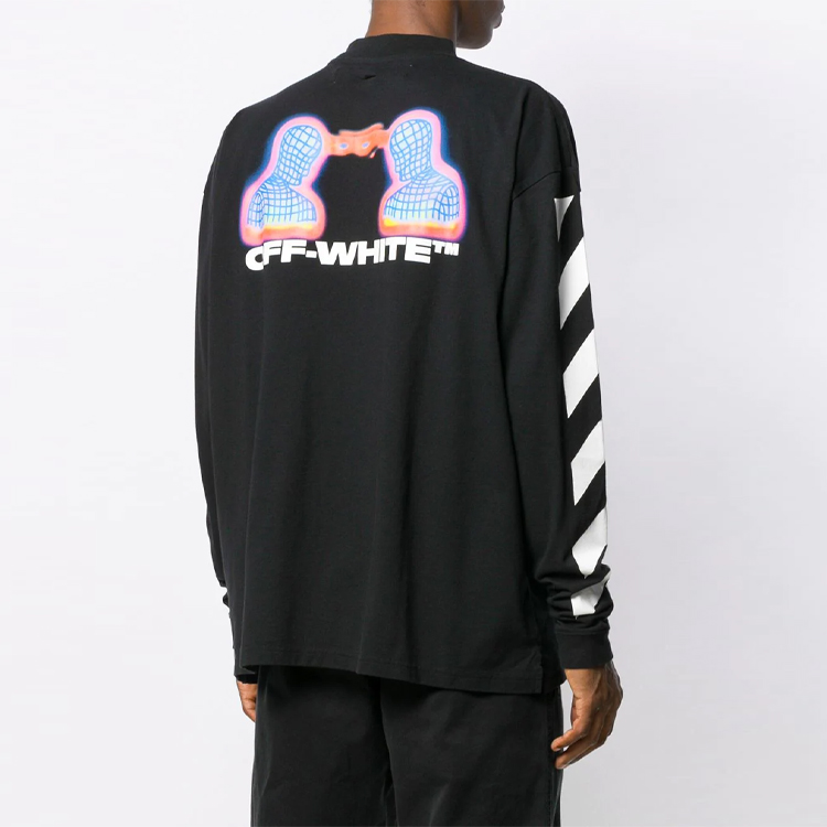 Purchase OFF-WHITE FW19 黑色图案印花长袖T恤 OMAB032E191850061088