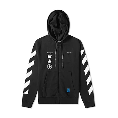 OFF-WHITE FW19 Graphic Print Zip Hoodie Jacket Black for Men OMBE001E19E300051088