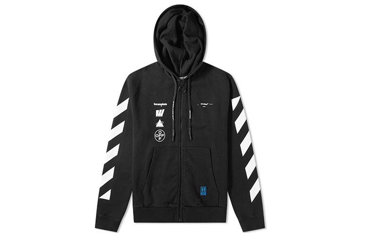 OFF-WHITE FW19 Graphic Print Zip Hoodie Jacket Black for Men OMBE001E19E300051088 圖 2