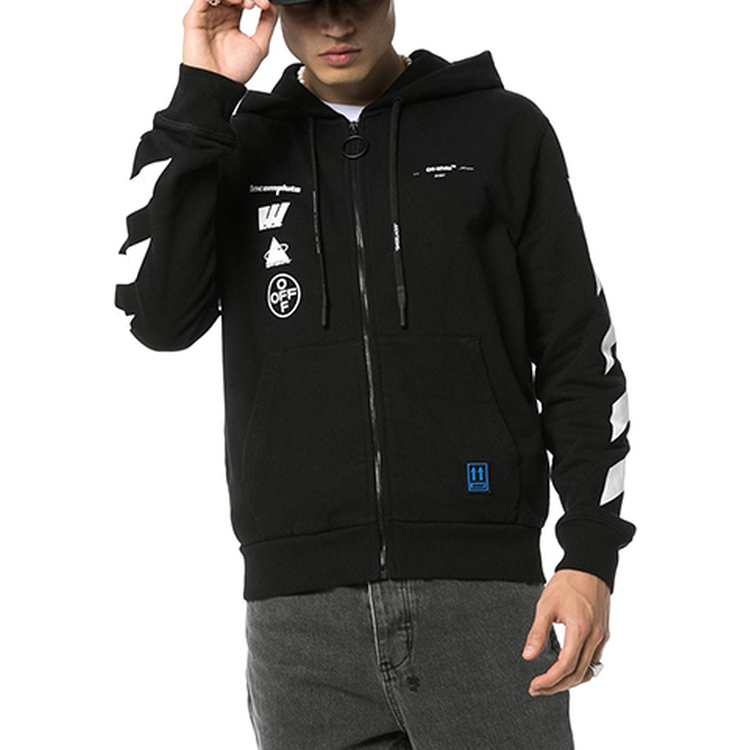 OFF-WHITE FW19 Graphic Print Zip Hoodie Jacket Black for Men OMBE001E19E300051088 圖 4
